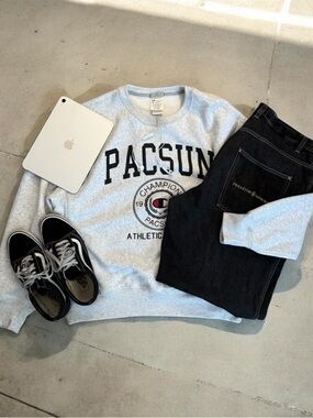 Champion x PACSUN Light Gray Crewneck Sweatshirt with Black Logo